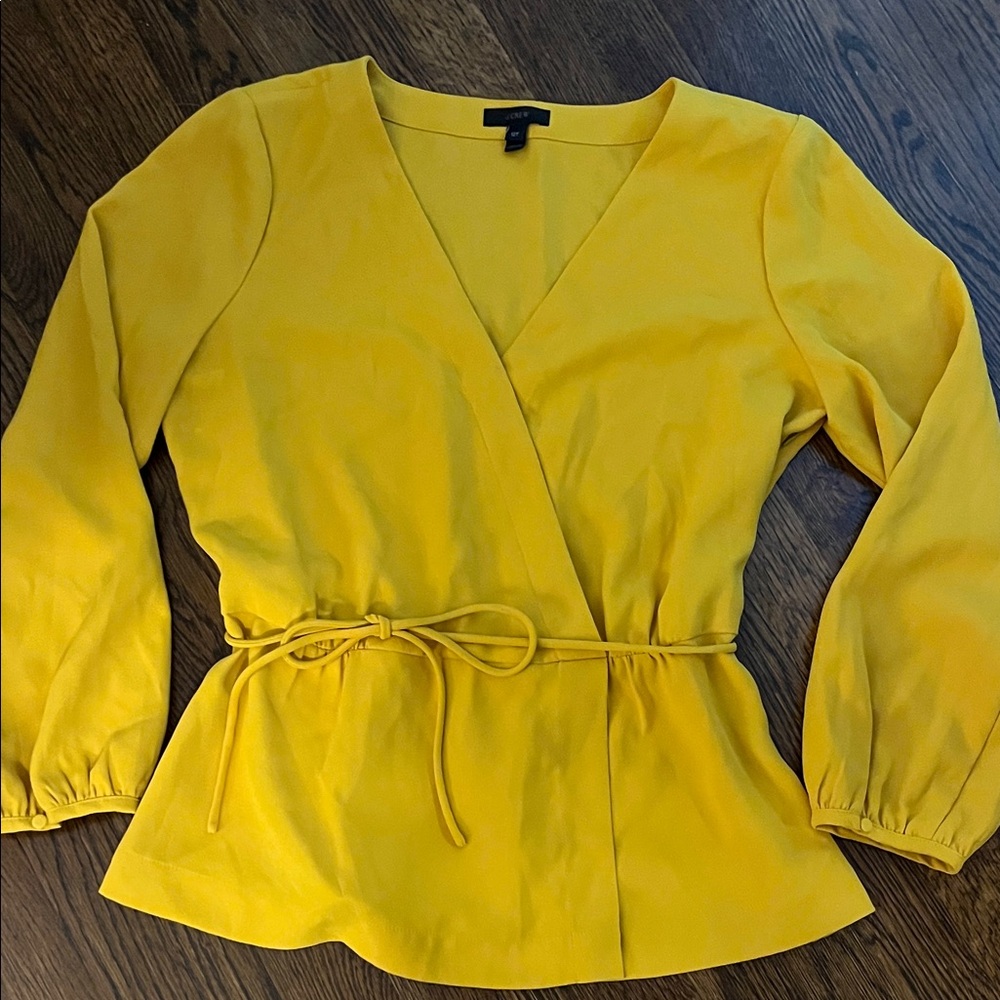 J. Crew Mustard Yellow Peplum Blouse, size 12 Tall